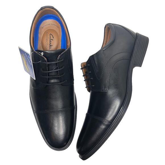 Clarks Mens Black Shoes Whiddon Cap Toe Oxford Lace Up 9.5 NEW - Picture 1 of 9